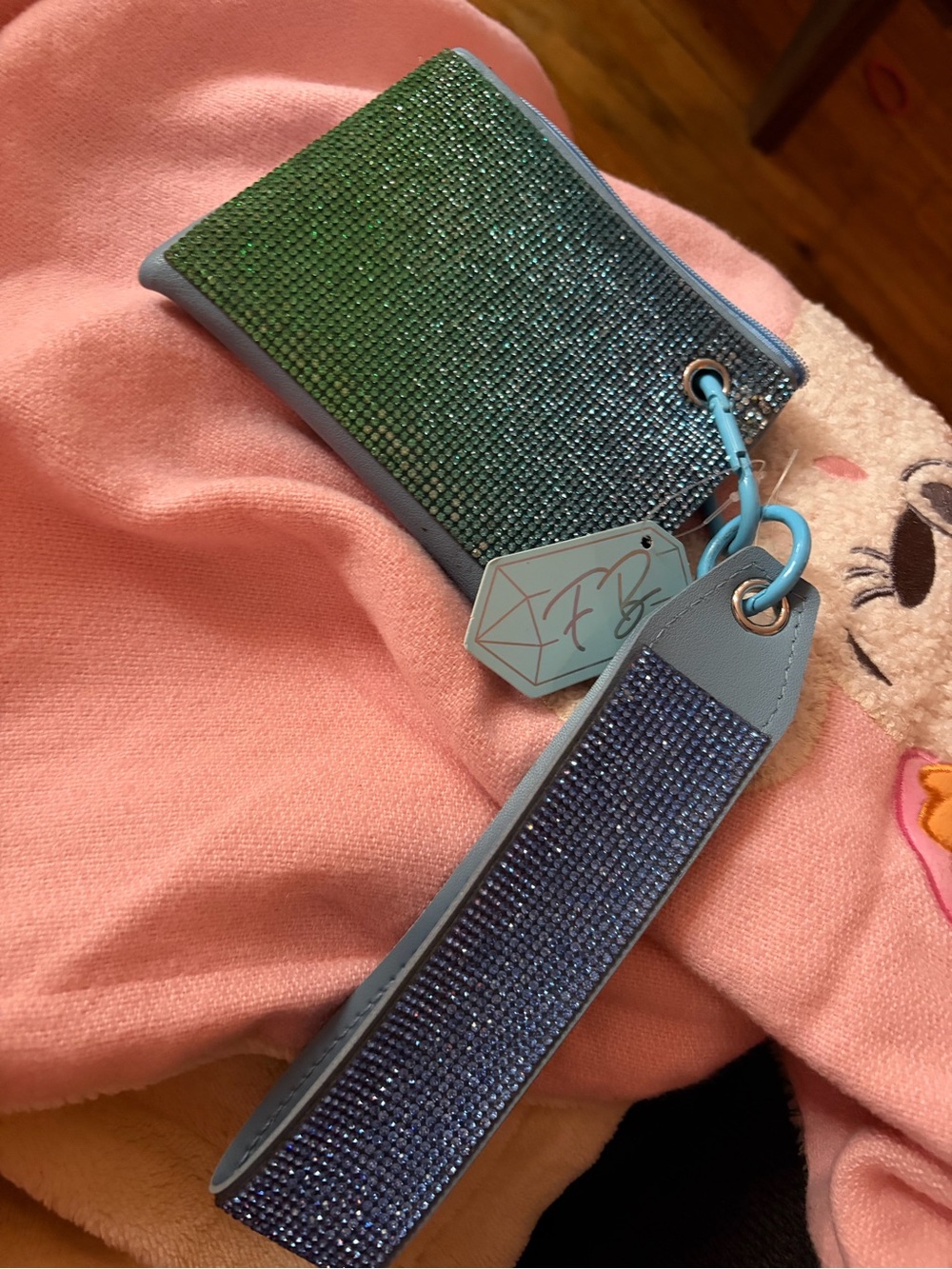 Blue bling wristlet coin purse